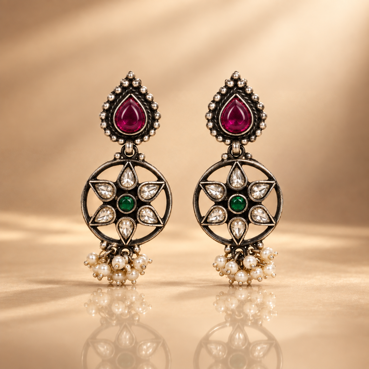 925 Silver Floral Pearl Drop Earrings