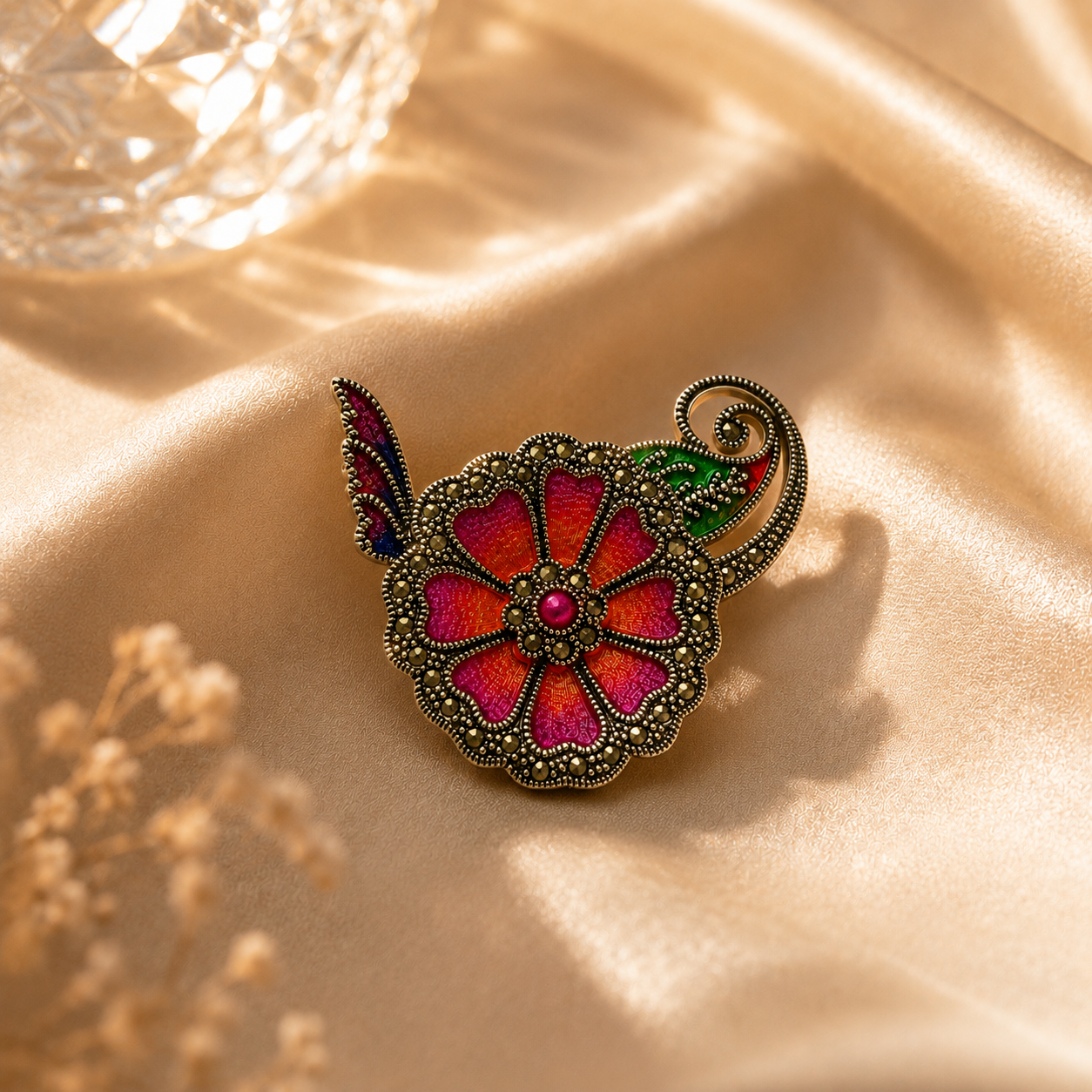 Floral Butterfly 925 Sterling Silver Brooch | Colorful Artistic Brooch for Women