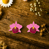 925 Silver Enamel Pink Orchid Floral Earrings for Women