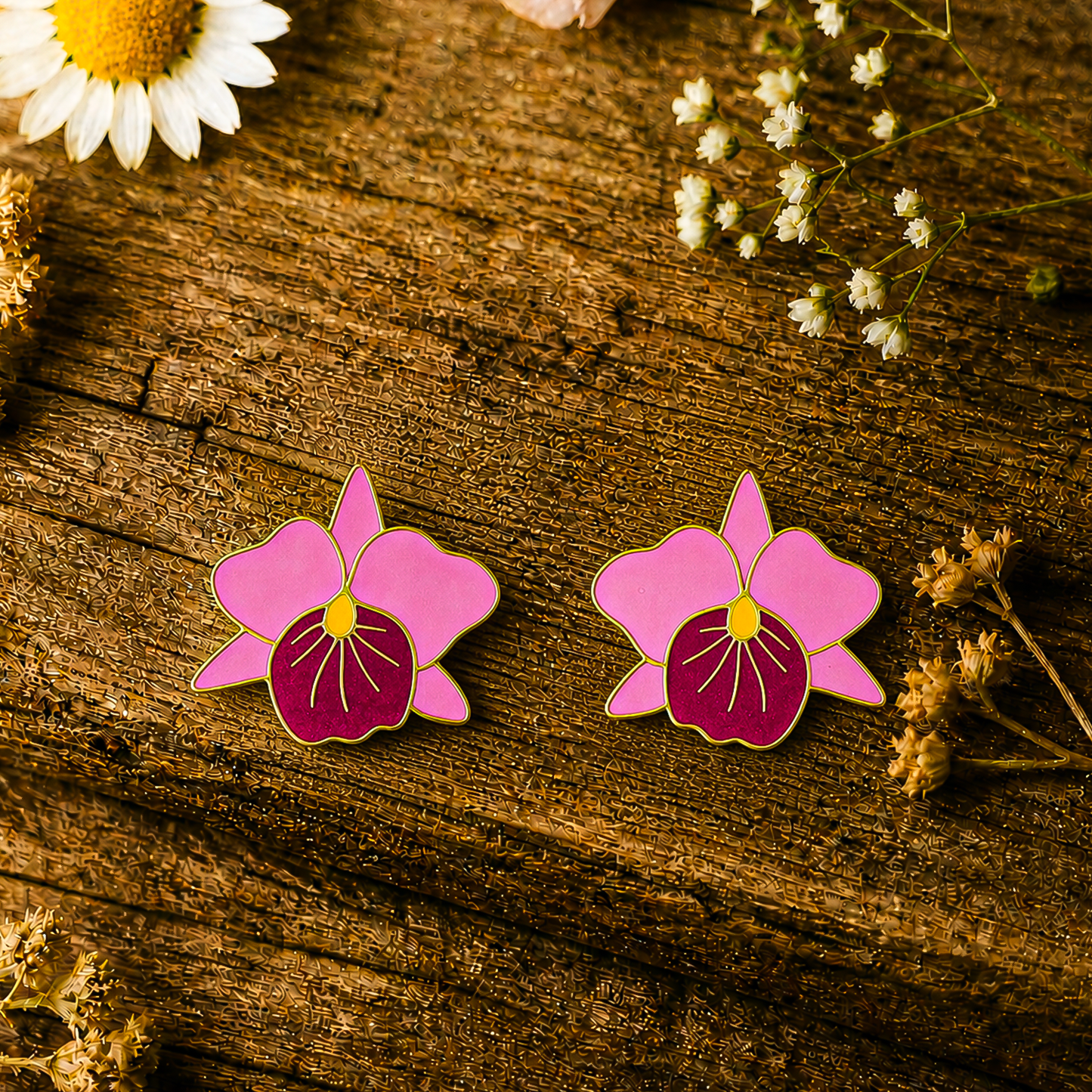 Pink Orchid Bloom Statement Stud Earrings