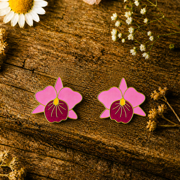 Pink Orchid Bloom Statement Stud Earrings