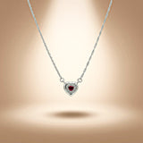 925 Sterling Silver Red Ruby Heart Pendant Chain