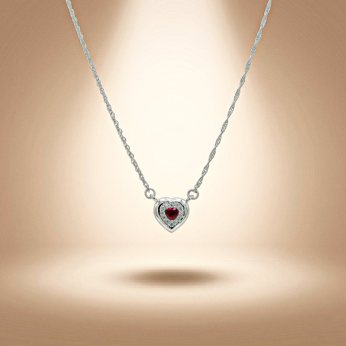 92.5 Silver Romantic Ruby Heart Pendant Necklace