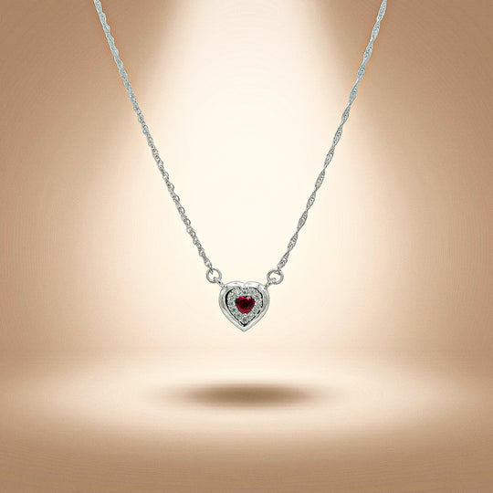 92.5 Silver Romantic Ruby Heart Pendant Necklace