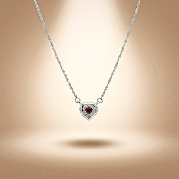 92.5 Silver Romantic Ruby Heart Pendant Necklace