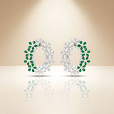 925 Silver Green CZ Floral Oval Earrings
