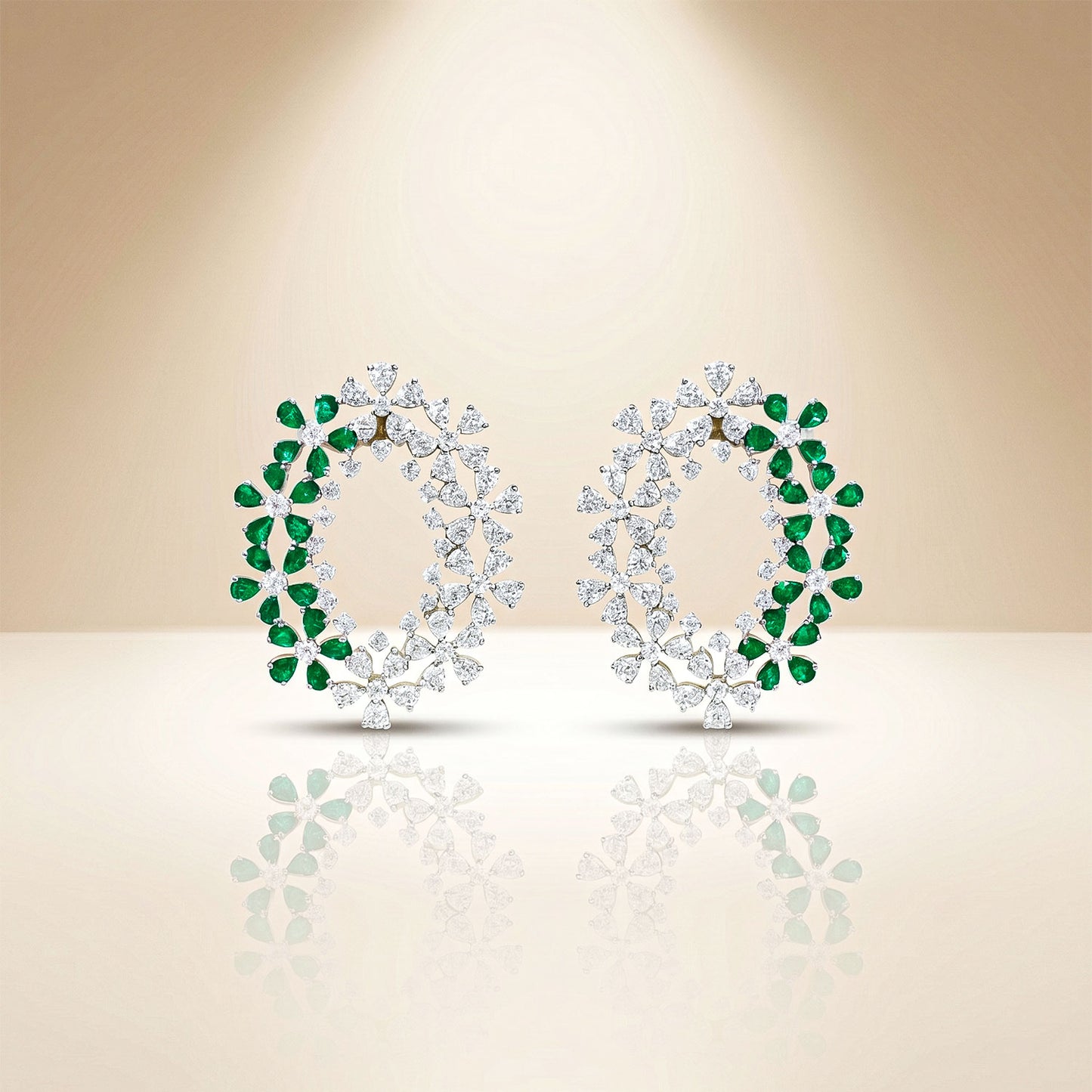 Emerald Blossom Oval Statement Earrings