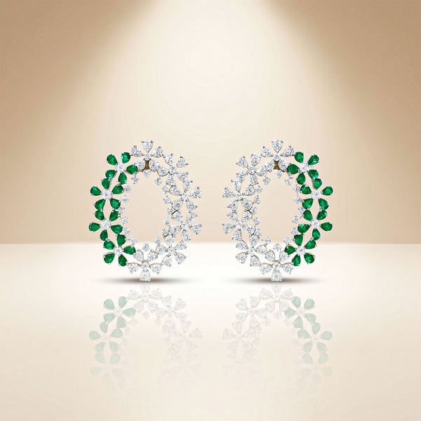 Emerald Blossom Oval Statement Earrings