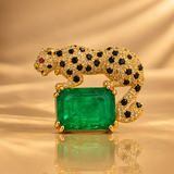 Royal Emerald Green Gemstone Panther Brooch for Men Wedding Groom