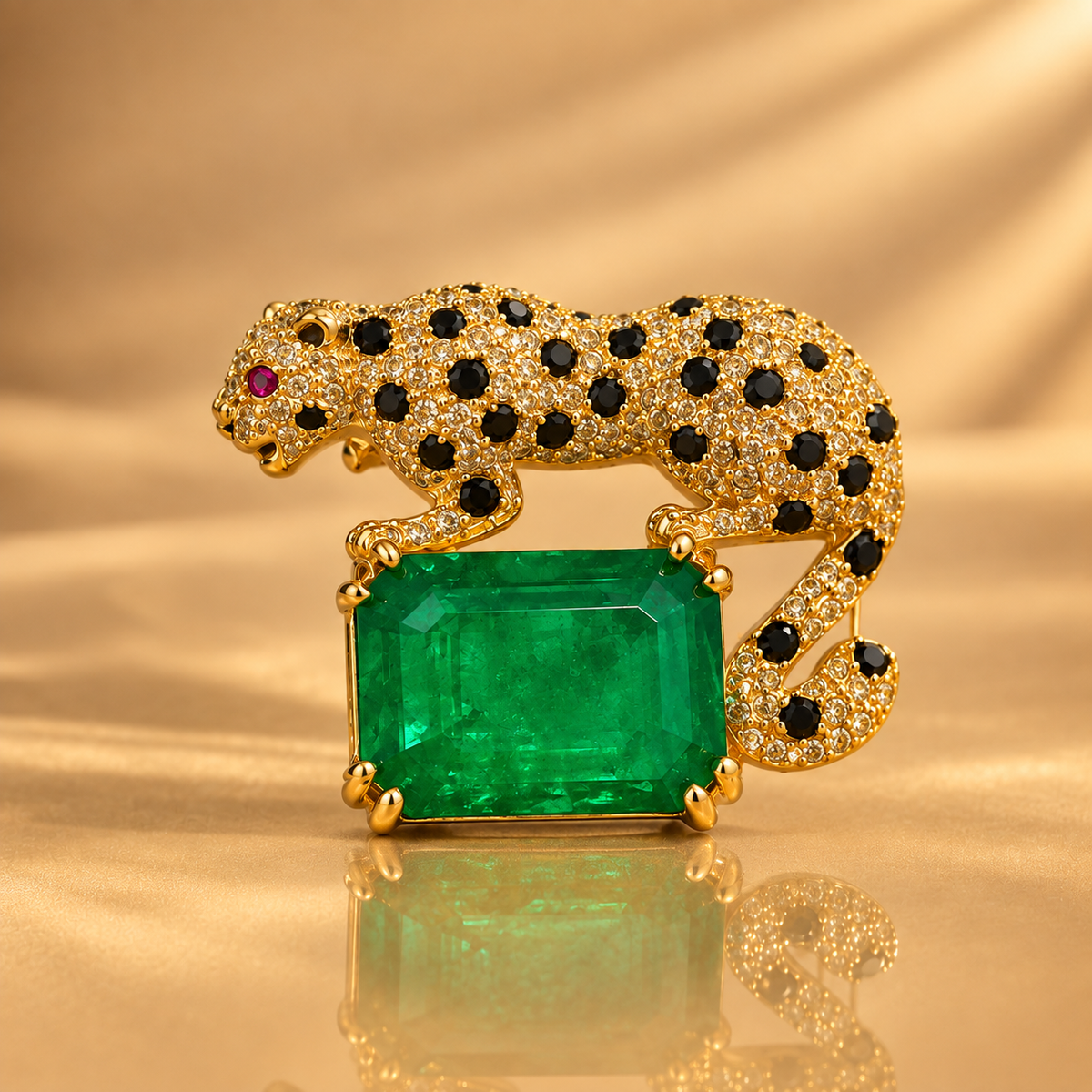 Royal Emerald Green Gemstone Panther Brooch for Men Wedding Groom