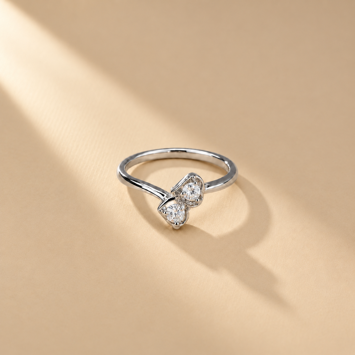 925 Sterling Silver Moissanite Double-Stone Bow Ring