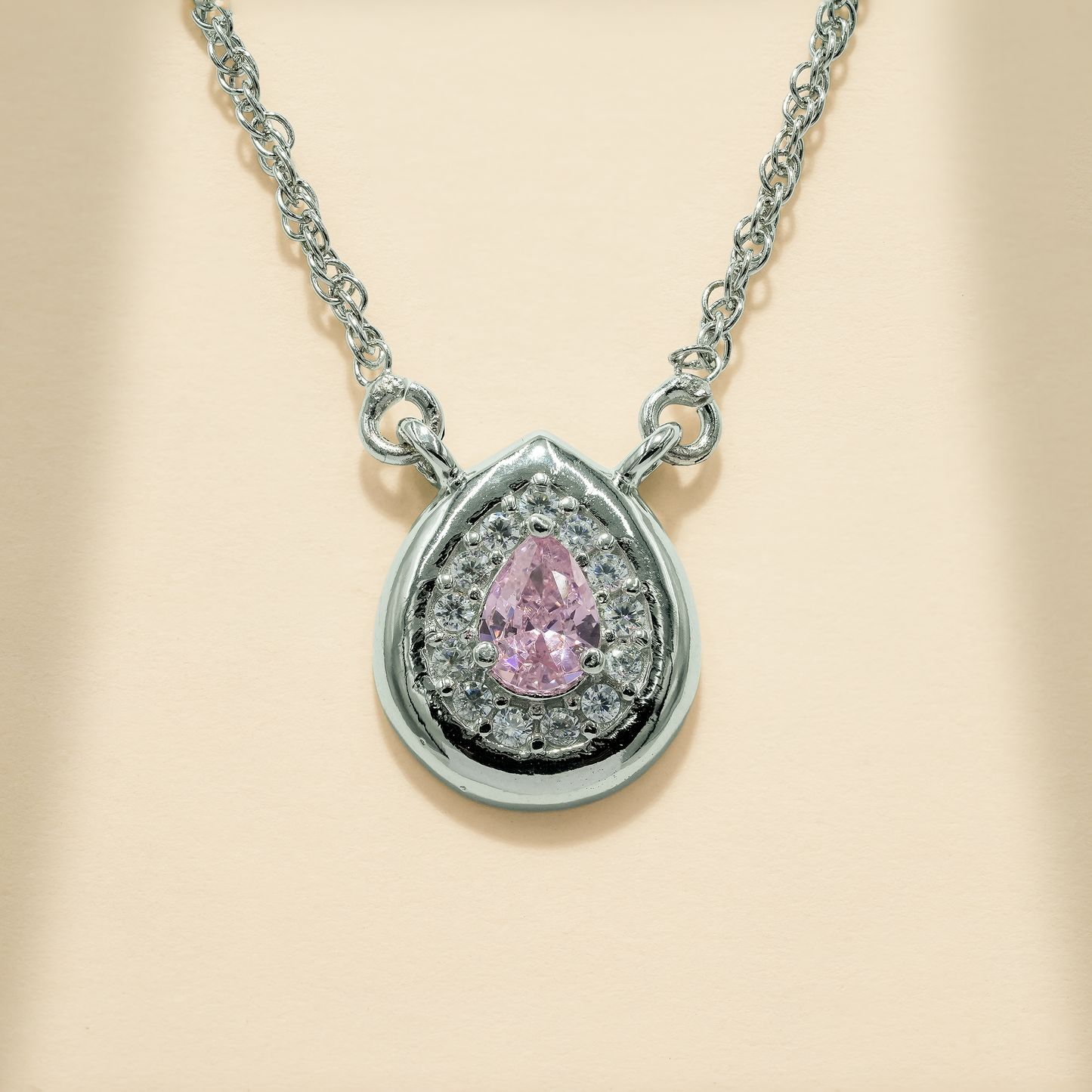 One-of One 92.5 Silver Blush Pink Teardrop Pendant Necklace