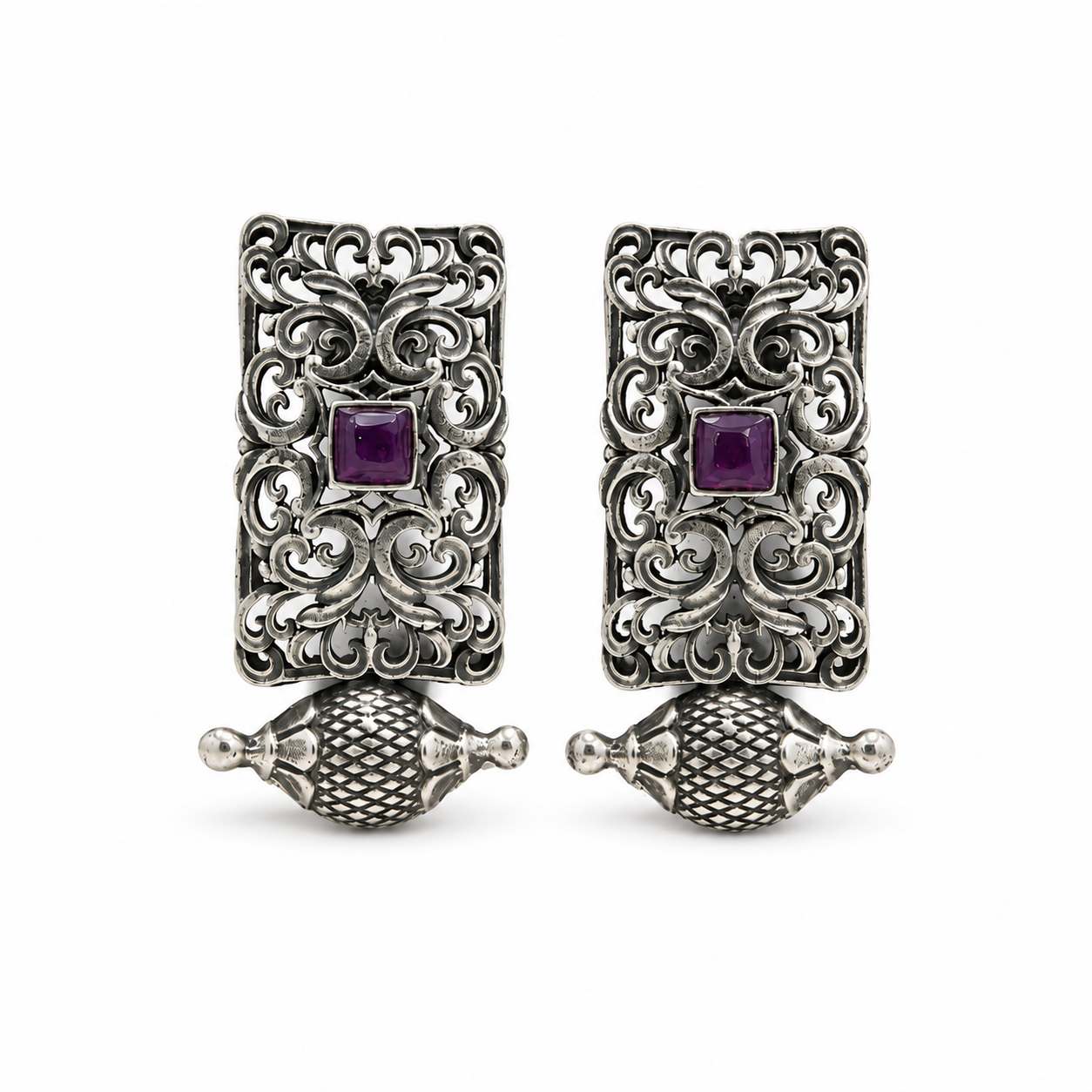 Vintage Filigree Silver Oxidized Statement Drop Earrings