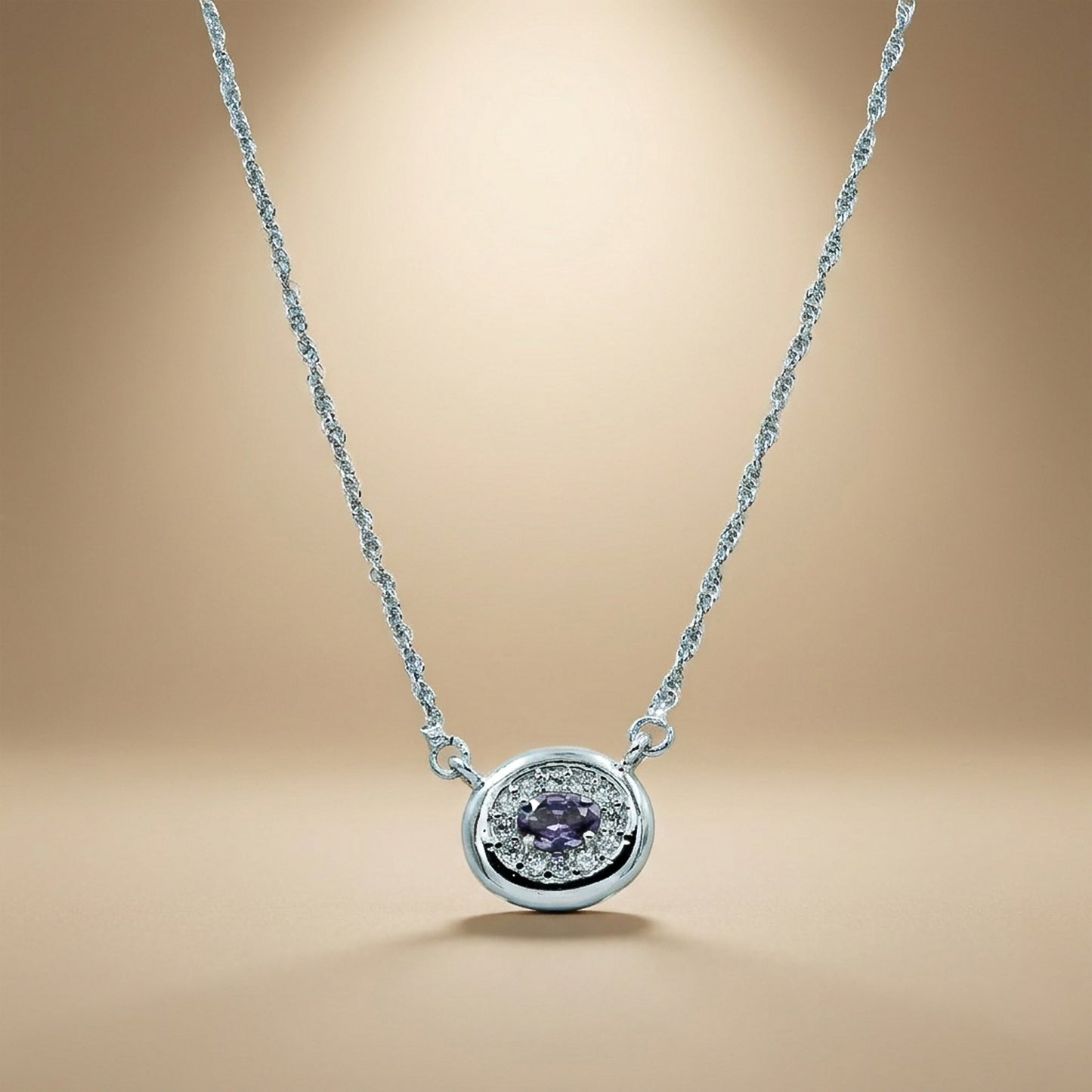 One-of-One 92.5 Silver Simulant Amethyst Round Pendant