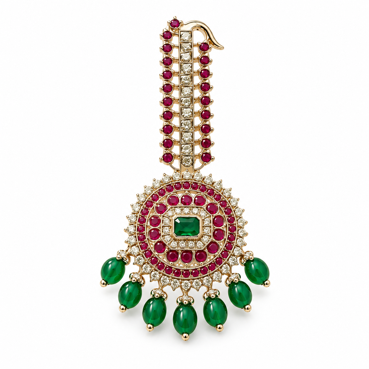 925 Sterling Silver Moissanite With Red & Green Stone  Statement Hair Pin | Hallmarked