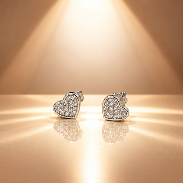 925 Silver Moissanite Pave Heart Stud Earrings