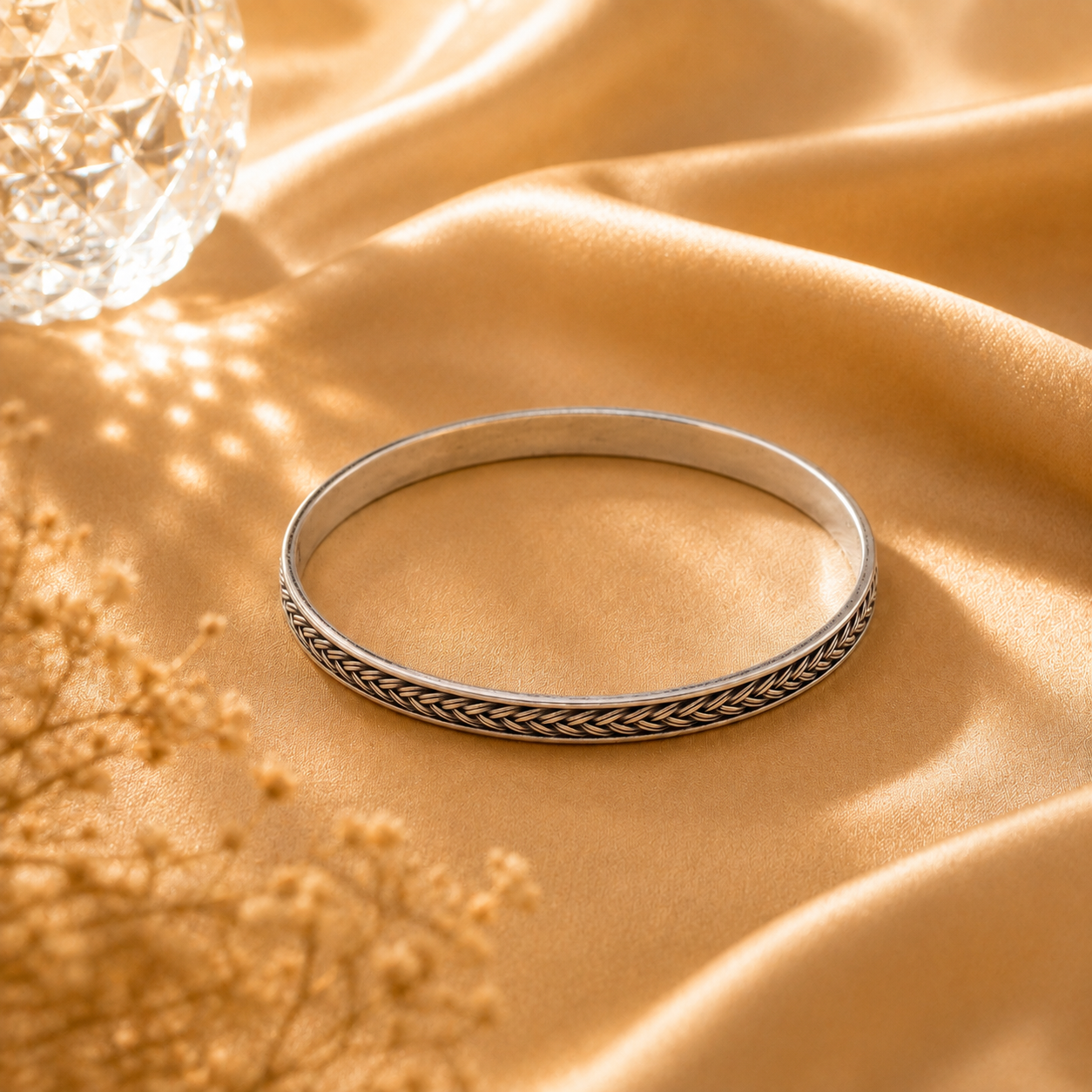 925 Sterling Silver Braided Bangle | Intricate Woven Pattern Hallmarked Silver Bracelet