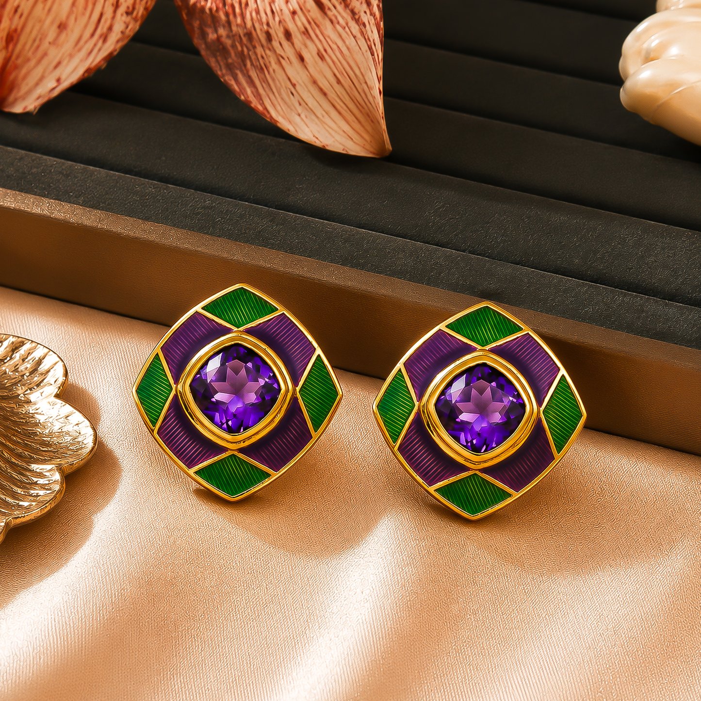 One-of-One 92.5 Silver Amethyst Enamel Square Stud Earrings