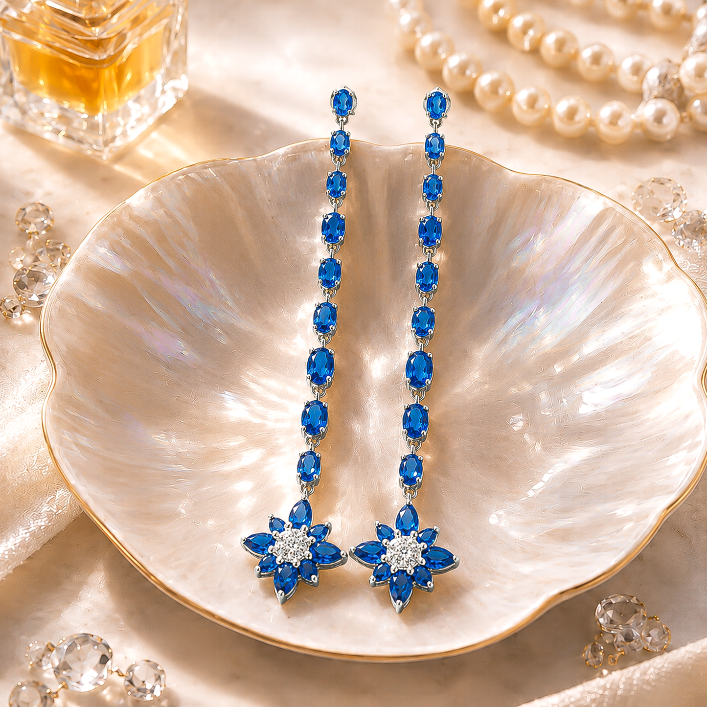 One-of-One 92.5 Silver Blue Floral Drop Earrings