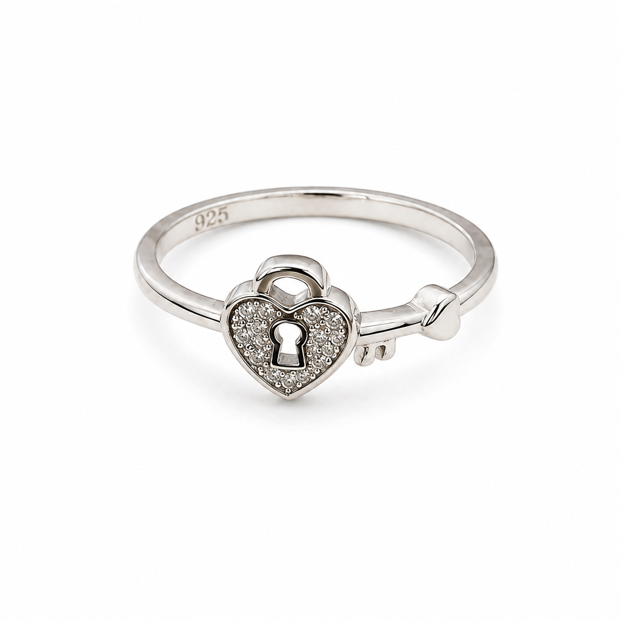 Love & Promise 925 Sterling Silver Heart Lock Statement Ring