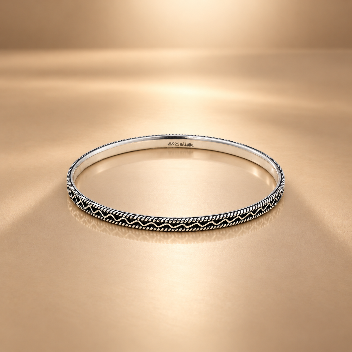 Oxidized Silver Twisted Rope Wave Bangles Set of 4 for Women