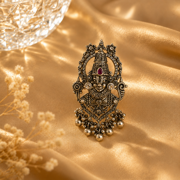 Lord Venkateswara Antique Oxidised Pendant | Statement Religious Jewellery