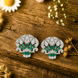925 Silver Emerald Art Deco Fan Earrings