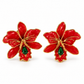 Red Floral Enamel Drop Earrings with Green Stone