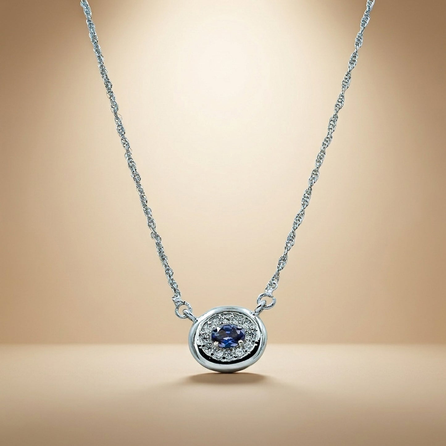 One-of-One 92.5 Silver Round Simulant Sapphire Pendant
