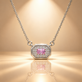 925 Sterling Silver Pink Quartz Moissanite Chain Pendant