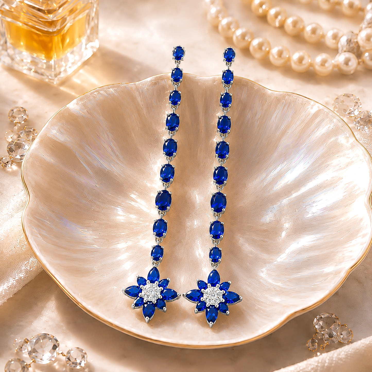 One-of-One 92.5 Silver Royal Blue Floral Drop Earring