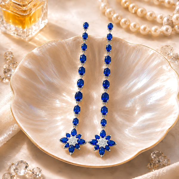 One-of-One 92.5 Silver Royal Blue Floral Drop Earring