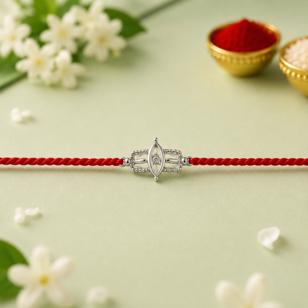 Shivtilak Silver 925 Hallmarked Handmade Red Thread Rakhi