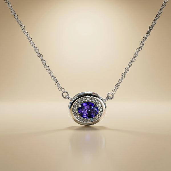 One-of-One 92.5 Silver Simulant Amethyst Round Pendant Necklace