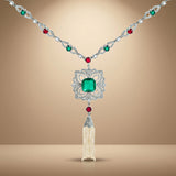 925 Silver Emerald Green Party Wear Necklace Set