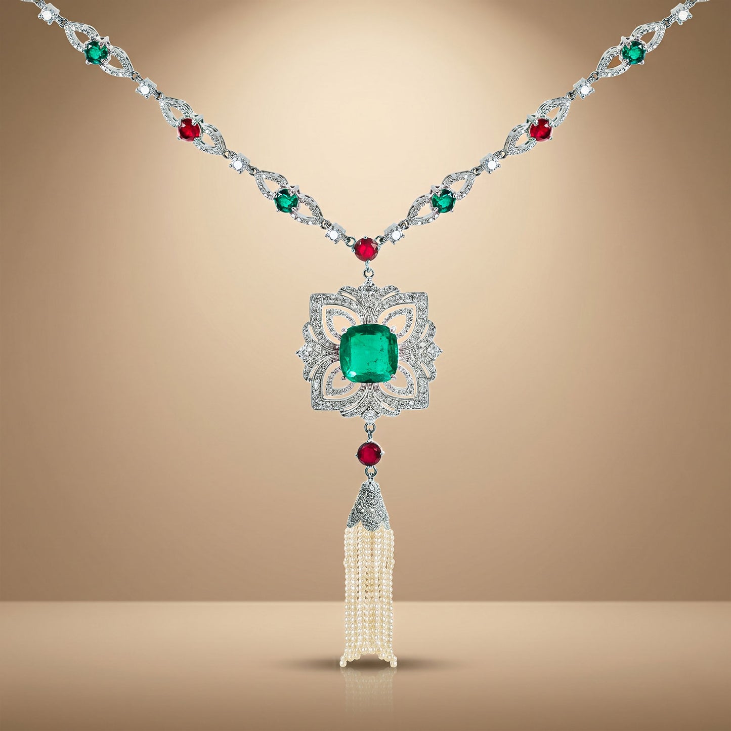Green Red Stone Necklace Set