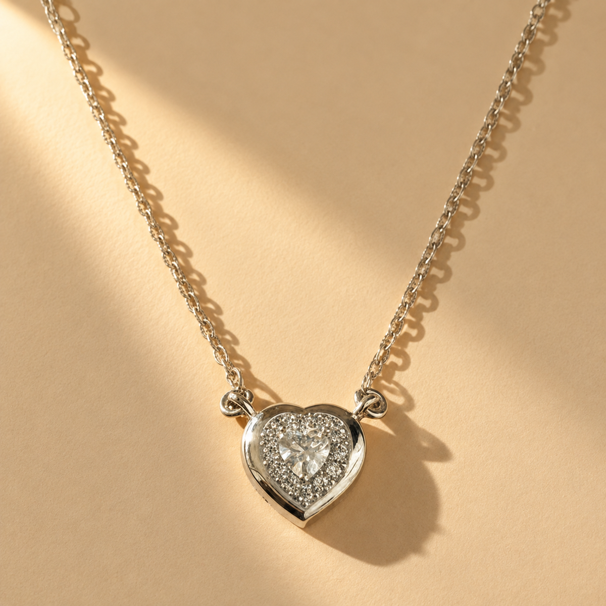 18 Inch 925 Sterling Silver Heart Shape with Moissanite Chain Pendant