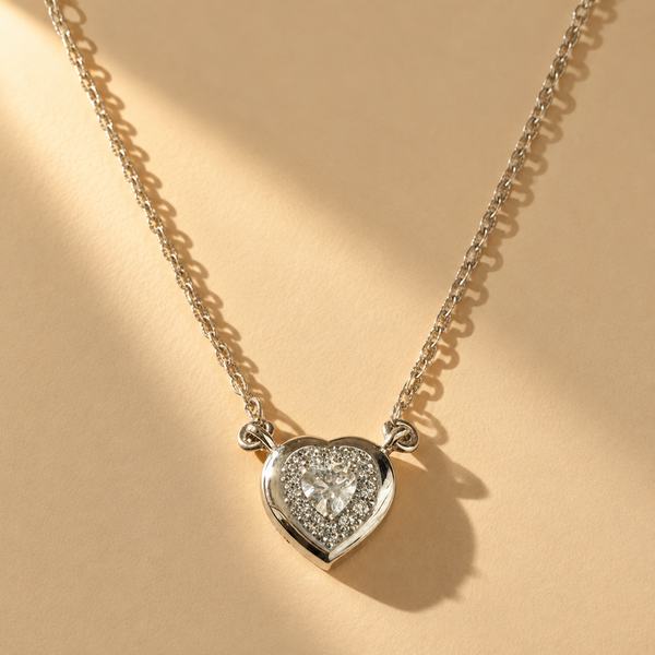 18 Inch 925 Sterling Silver Heart Shape with Moissanite Chain Pendant