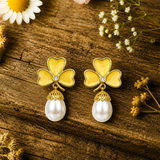 925 Sterling Silver Clover Pearl Drop Earrings For Women
