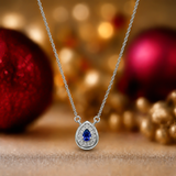 One-of One 92.5 Silver Teardrop Blue Simulant Sapphire Pendant Necklace