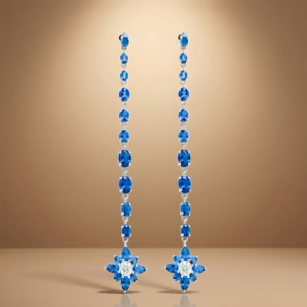 One-of-One 92.5 Silver Blue Floral Drop Earrings