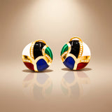 925 Silver Multicolor Enamel Round Stud Earrings
