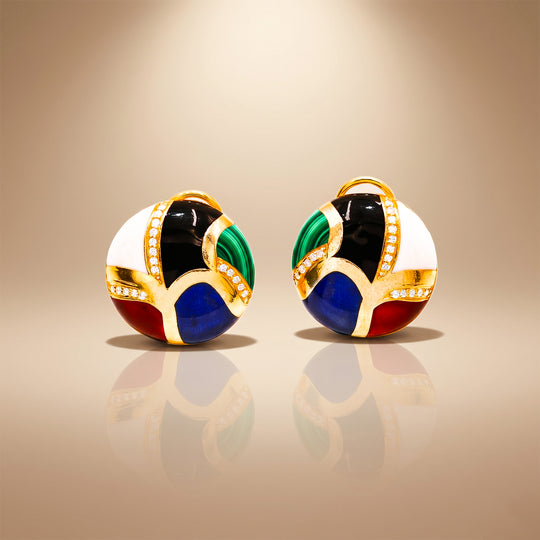 One-of-One 92.5 Silver Multicolor Enamel Dome Stud Earrings
