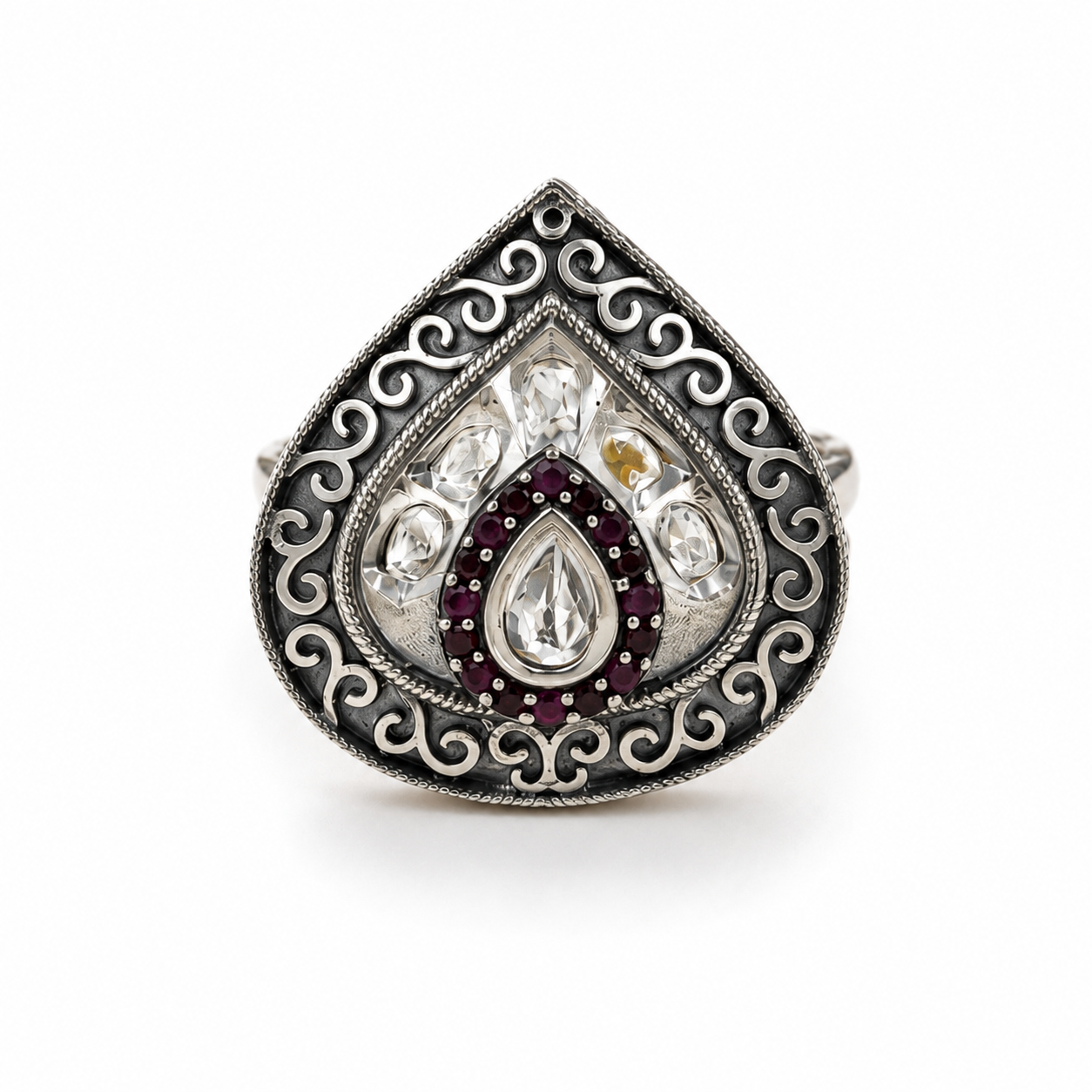 Antique Oxidized Silver Teardrop Cocktail Ring | Statement Jewellery for Her