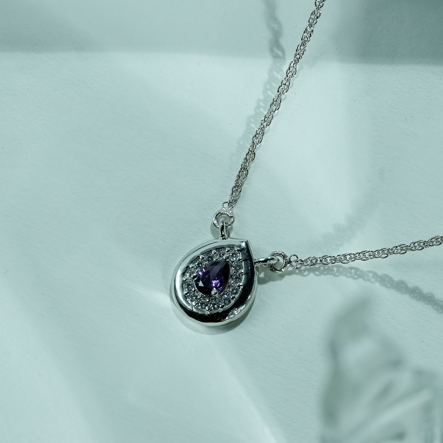 One-of-One 92.5 Silver Simulant Amethyst Teardrop Pendant Necklace