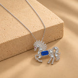 1.56 Ct Natural Diamond Winged Horse Pendant with & Blue Gemstone
