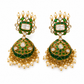 925 Sterling Silver Green Enamel, Polki & Moissanite Statement Jhumka Earrings
