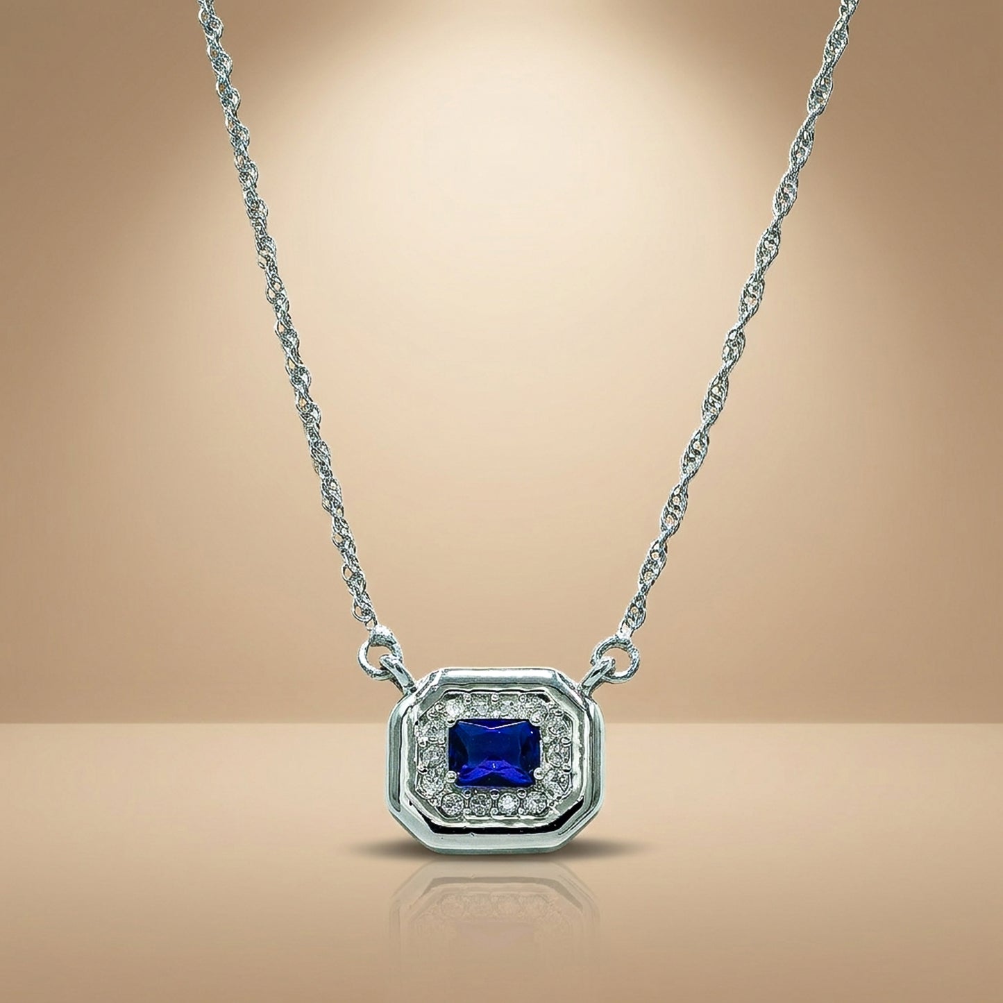 One-of-One 92.5 Silver Simulant Navy Gemstone Octagonal Pendant