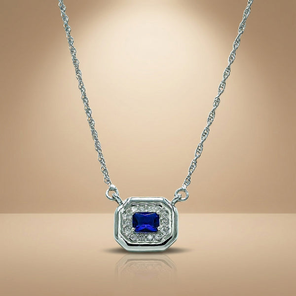 One-of-One 92.5 Silver Simulant Navy Gemstone Octagonal Pendant