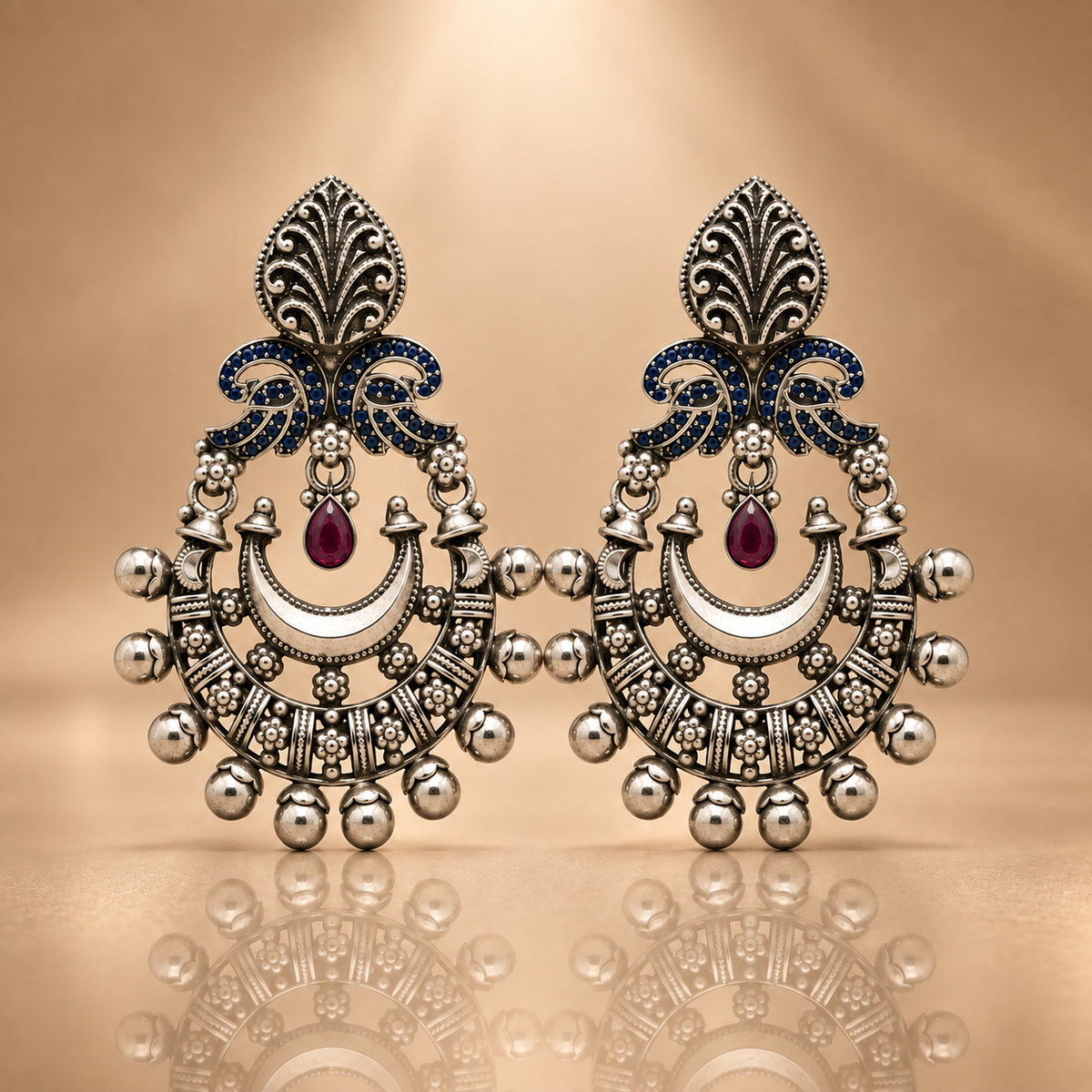 Oxidized 925 Silver Chandbali Earrings